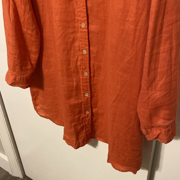 J. Jill 100% Linen Long Sleeve Button Down Tunic in Coral Orange - Picture 5 of 11